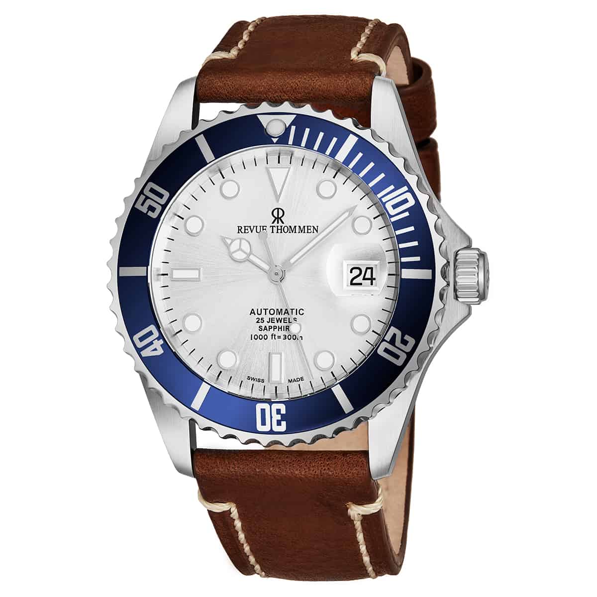 Revue Thommen Diver Men's 42mm Silver Brown Automatic Watch 17571.2525