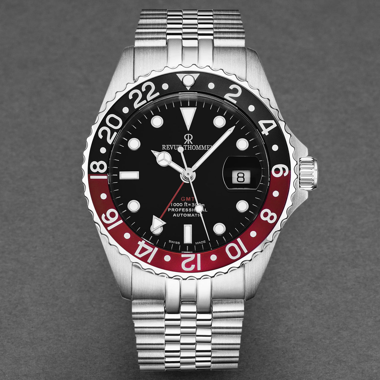 Revue Thommen Diver GMT Men's 42mm Black Red Automatic Watch 17572.2236