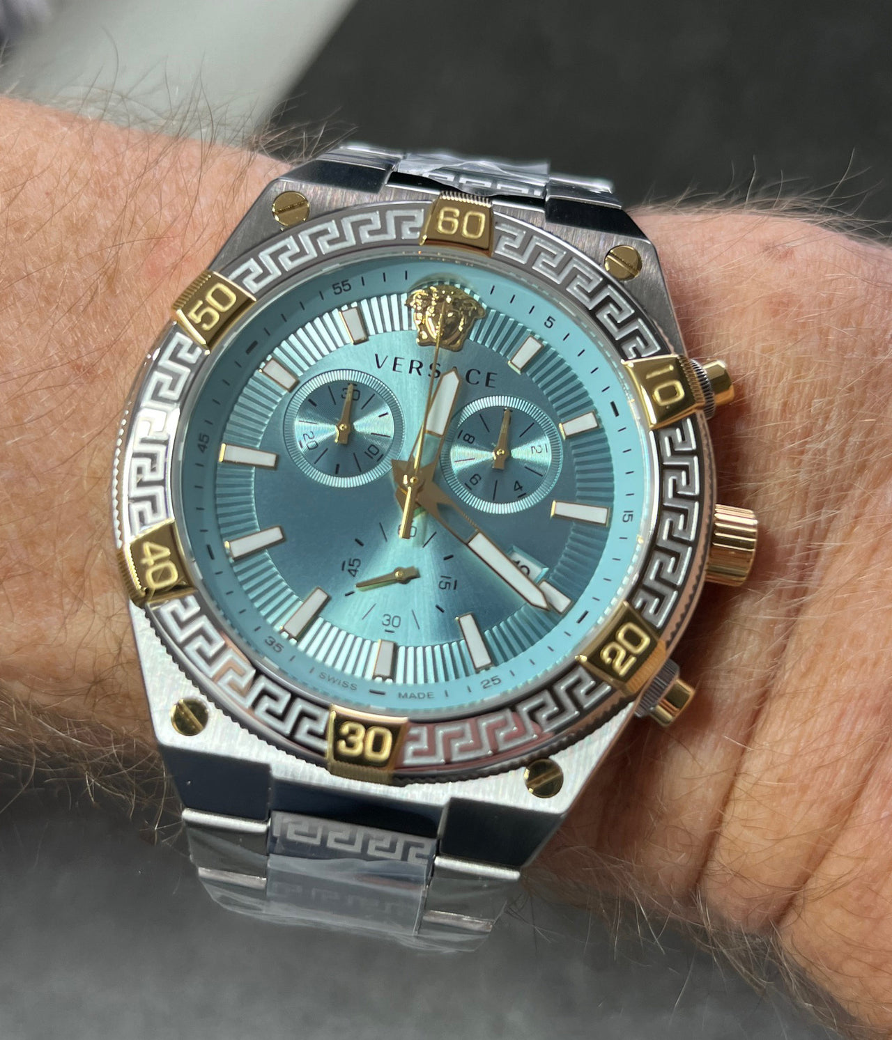 Versace Men's Watch Greca Sporty Chronograph 46mm Blue Turquoise VESO01223