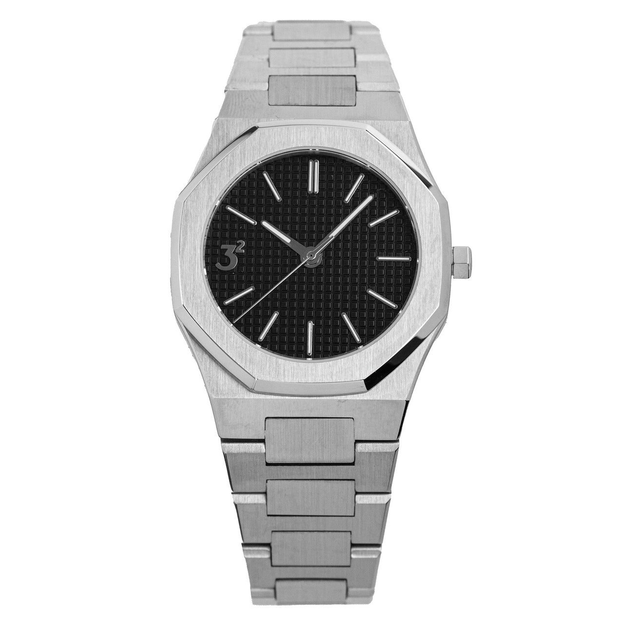 Three Square Men's Silver Black Quartz Stainless Steel Watch S1002BLS
