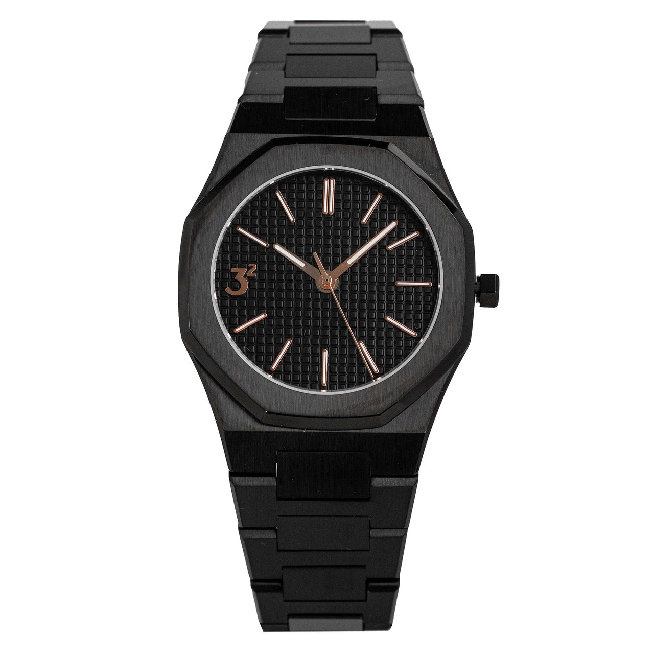 Three Square Men's Black Rose Gold Quartz Stainless Steel Watch S1002BKR