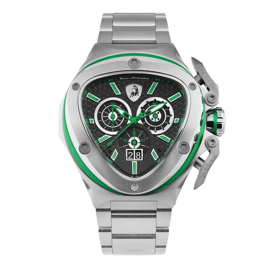 Tonino Lamborghini Men's Watch 53mm Spyder X Silver Green TL9XF-SS-B