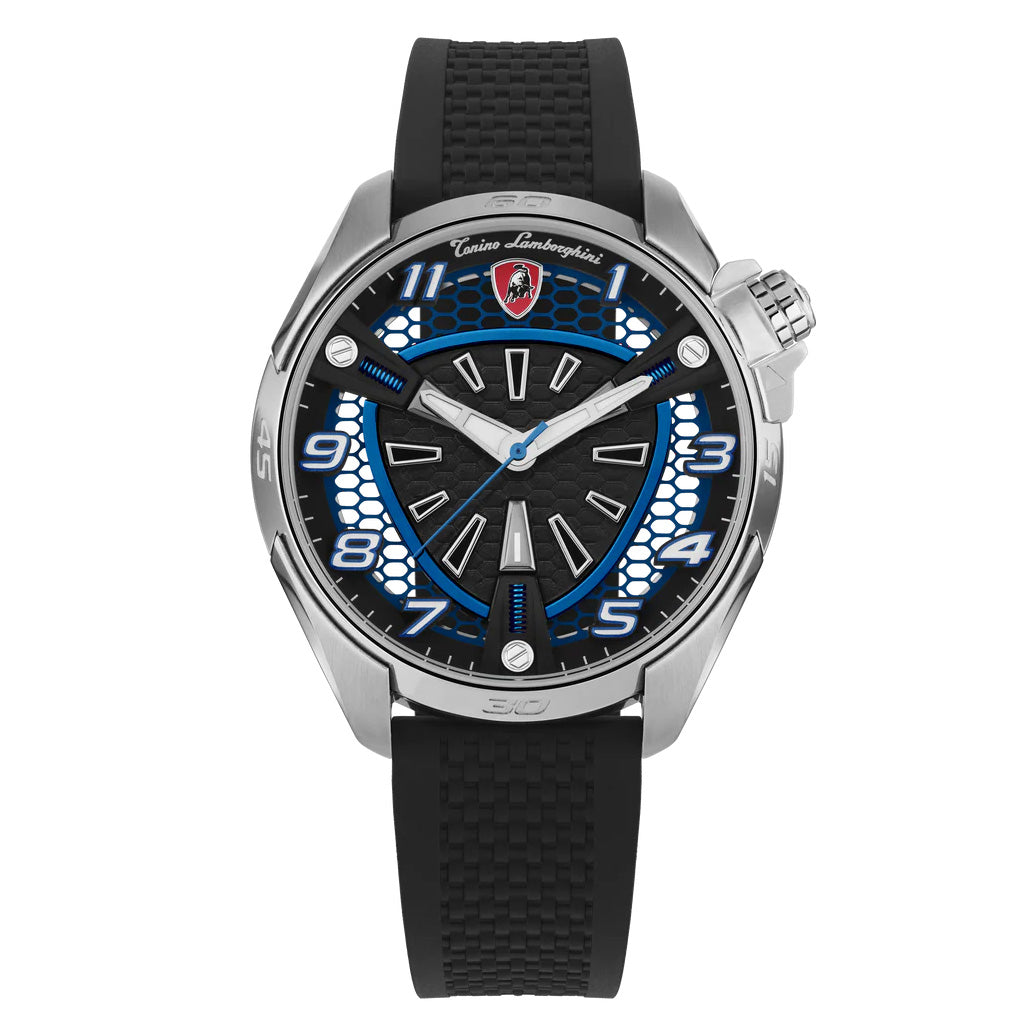 Tonino Lamborghini Men's Watch 42mm Shock ABS Silver Blue TLABSB-SS-R