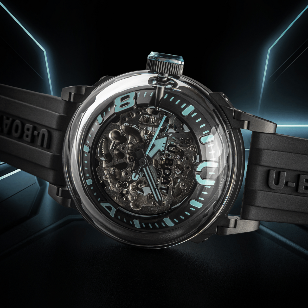 U-Boat Men’s Watch 44mm U-65 Automatic Skeleton Turquoise 3348