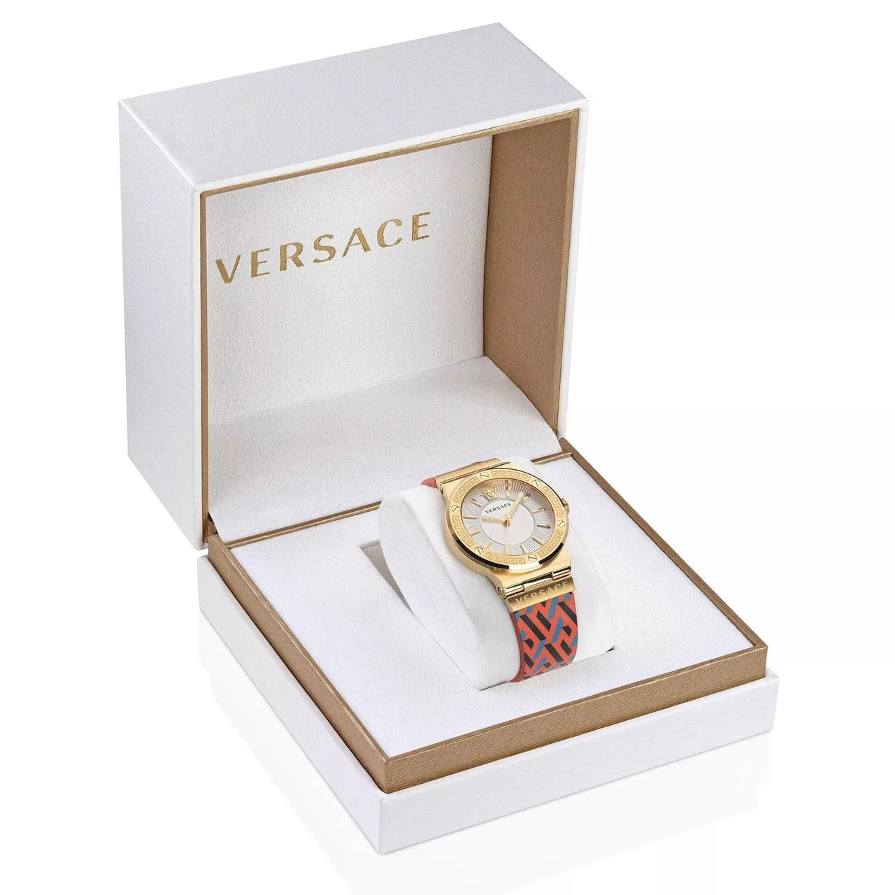 Versace Ladies Watch Greca 38mm Logo Gold Multicolour VEVH01521
