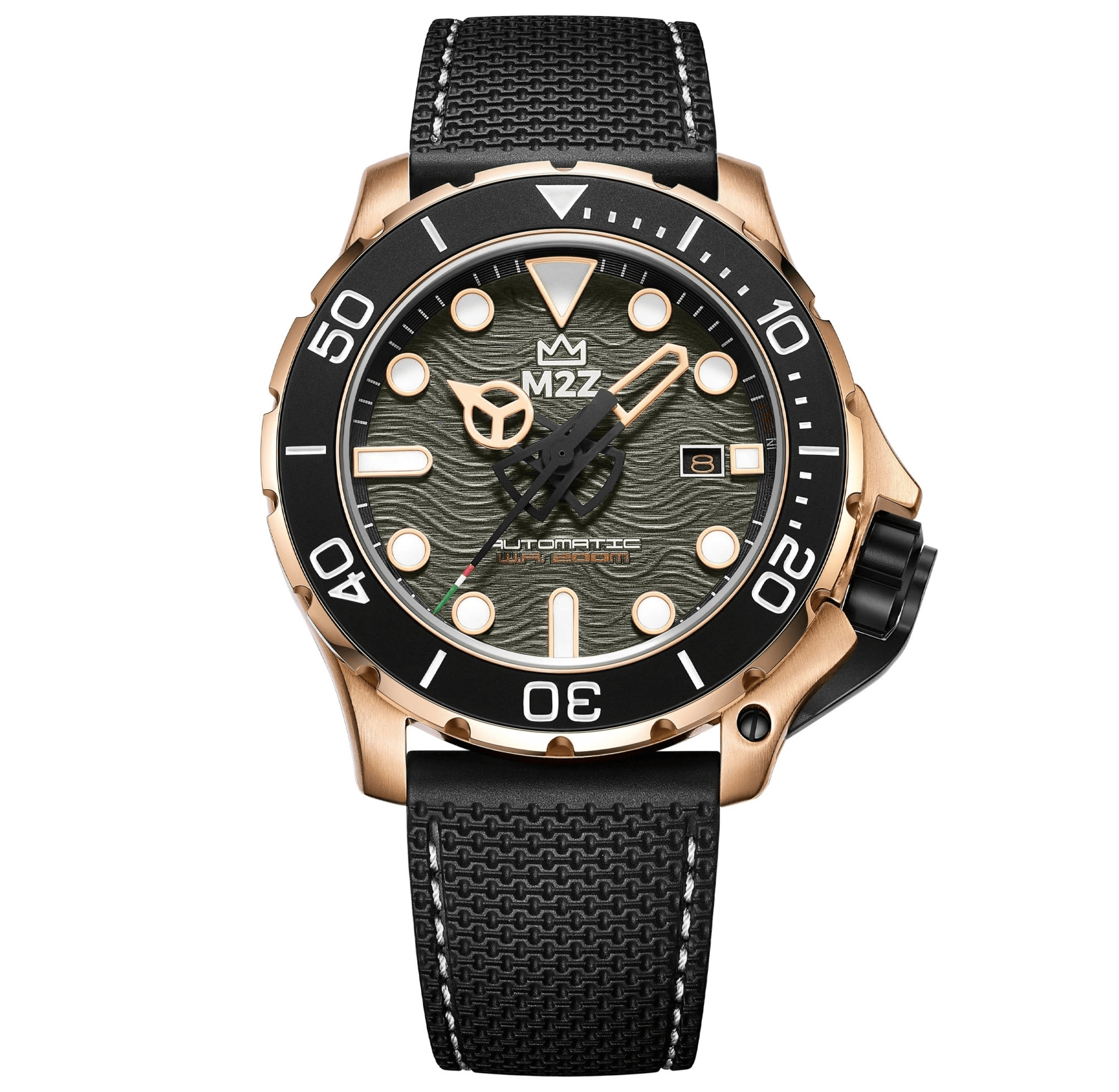 M2Z Men's Watch Diver 200 Black IP Rose Gold 200-008