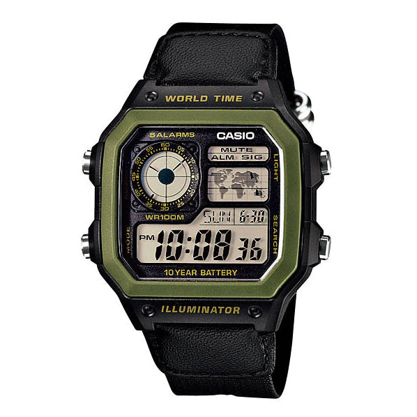 Casio Watch Digital World Time Illuminator Green AE-1200WHB-1BVDF – Watches  & Crystals