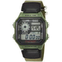 Thumbnail for Casio Watch Digital World Time Illuminator Green Nato AE-1200WHB-3BVDF