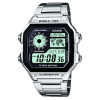 Thumbnail for Casio Watch Digital World Time Illuminator Silver AE-1200WHD-1AVDF