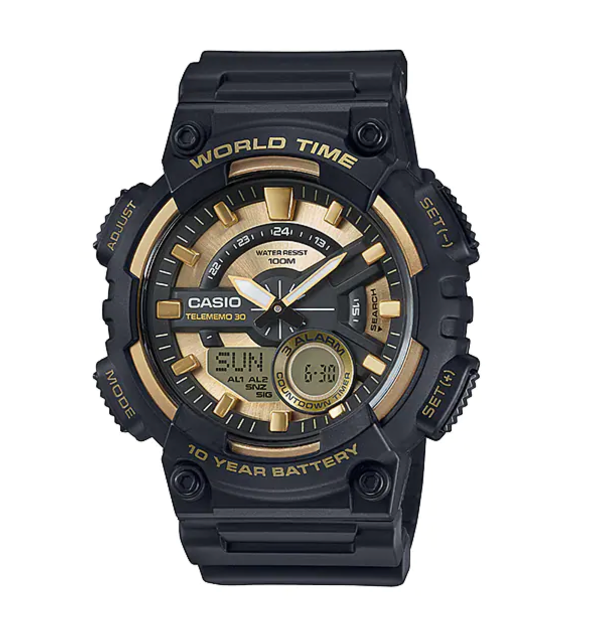 Casio Men's Watch World Time Telememo Gold/Black AEQ-110BW-9AVDF