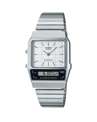 Thumbnail for Casio Watch Vintage White Dual Time Steel Flat Link AQ-800E-7ADF