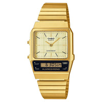 Thumbnail for Casio Watch Vintage Dual Time Gold Steel Flat Link AQ-800EG-9ADF