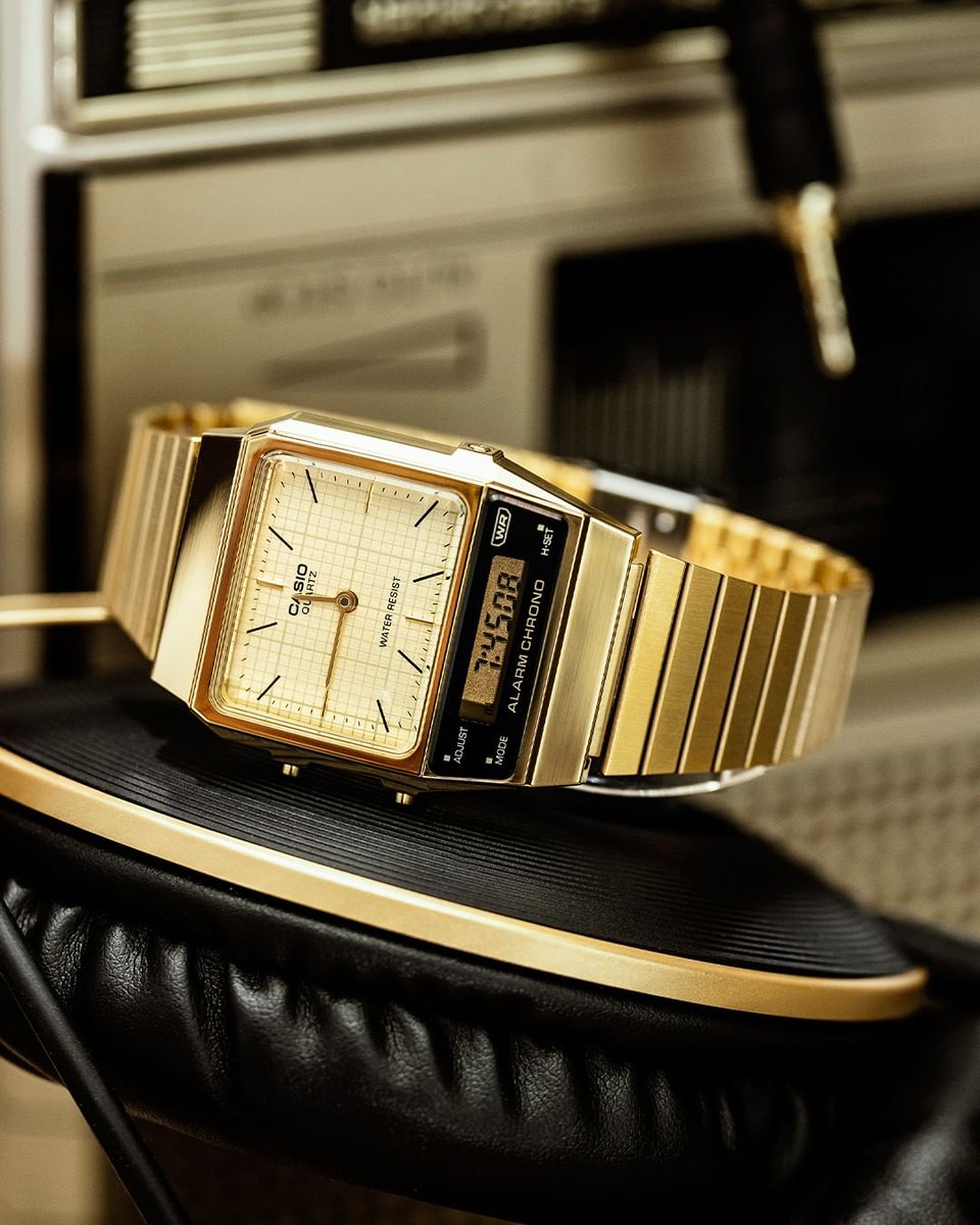 Casio Watch Vintage Dual Time Gold Steel Flat Link AQ-800EG-9ADF