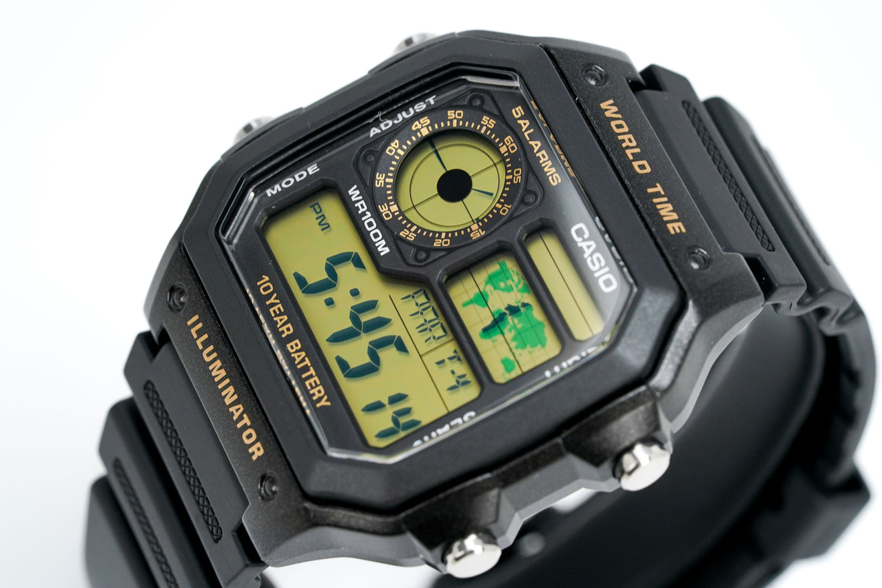 Casio Watch Digital World Time Illuminator Black AE-1200WH-1BVDF
