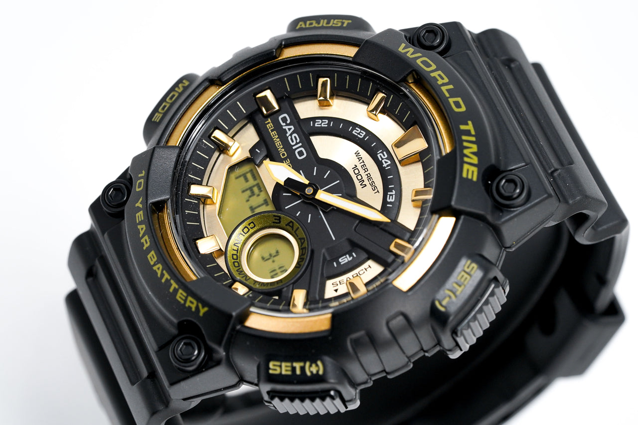 Casio Men's Watch World Time Telememo Gold/Black AEQ-110BW-9AVDF