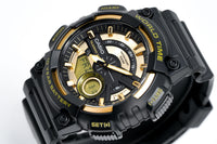Thumbnail for Casio Men's Watch World Time Telememo Gold/Black AEQ-110BW-9AVDF