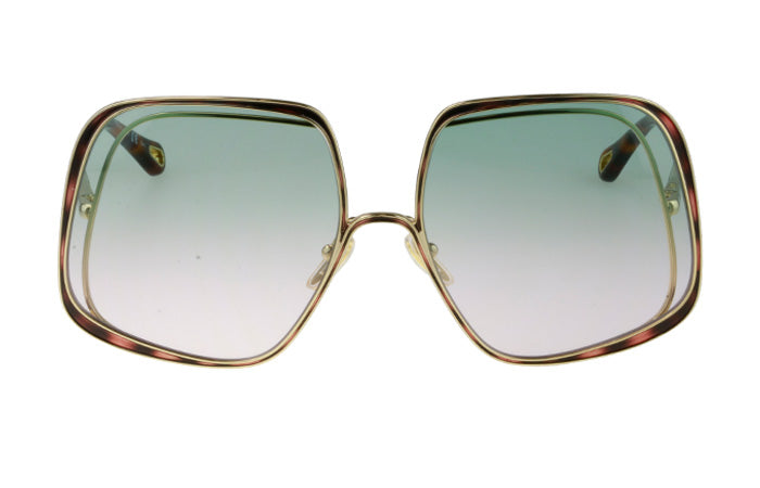 Chloé Women's Sunglasses Hanah Oversized Square Tortoise/Green CH0035S-004 62