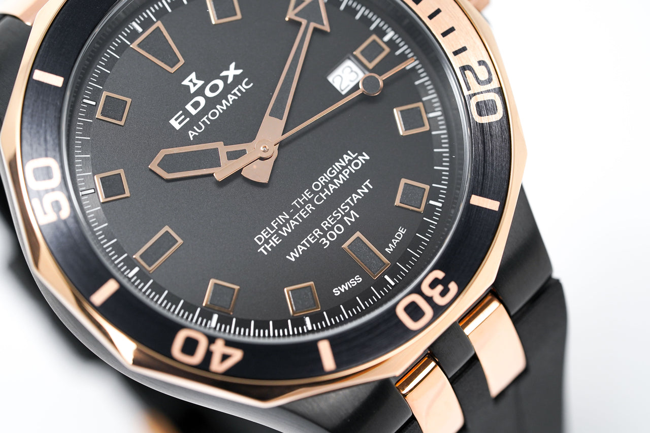 Edox Automatic Watch Delfin Diver Black Rose Gold 43mm 80110357NRCA