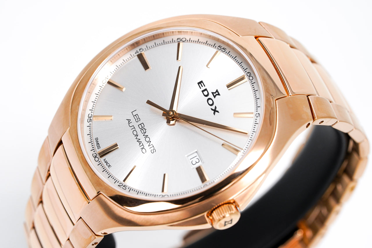 Edox Men's Automatic Watch Les Bèmonts Ultra Slim Silver Rose Gold 42mm 80114 37R AIR