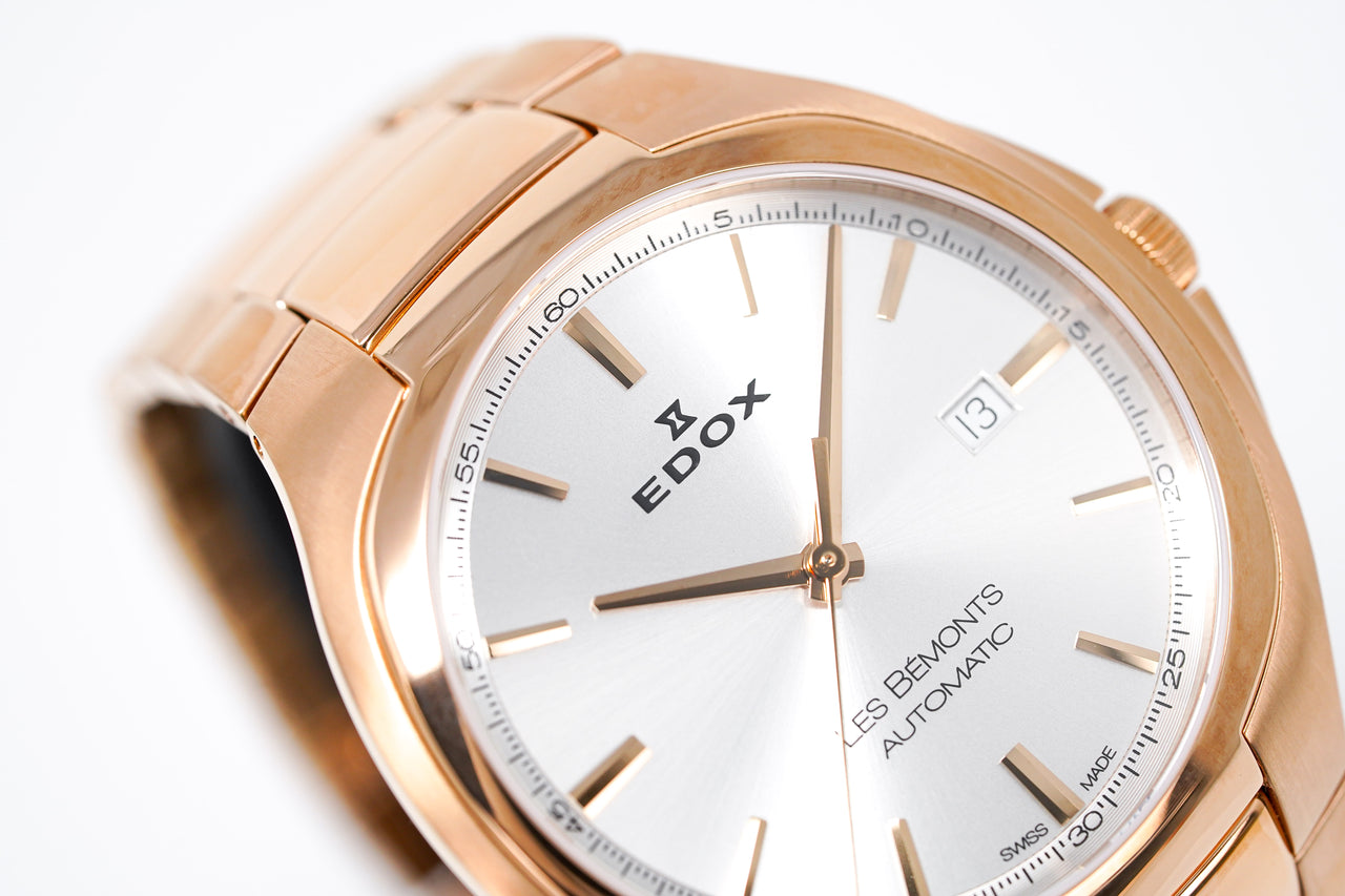 Edox Men's Automatic Watch Les Bèmonts Ultra Slim Silver Rose Gold 42mm 80114 37R AIR