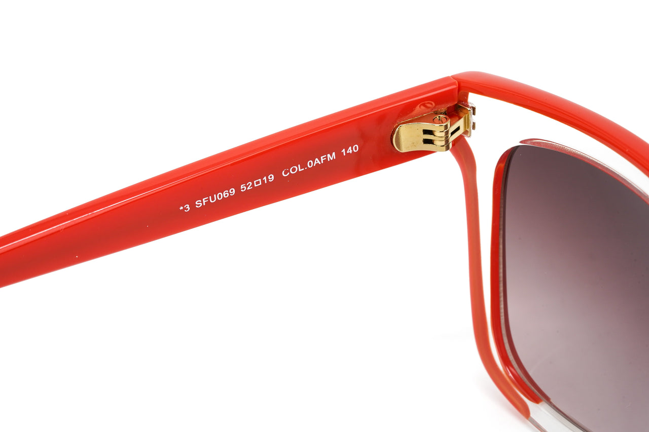 Furla Women's Sunglasses Classic Square Clear/Red SFU069 0AFM