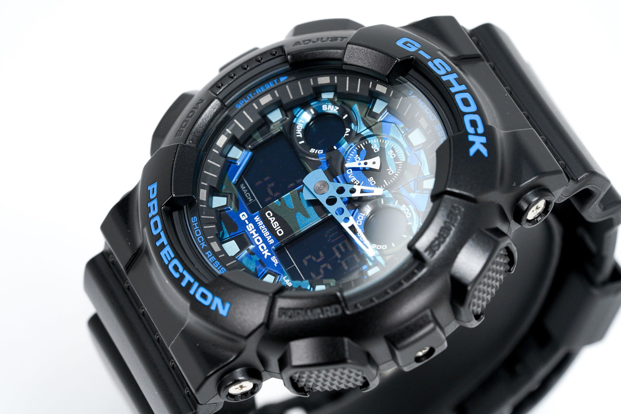 Casio G-Shock Watch Men's Blue Camo GA-100CB-1ADR