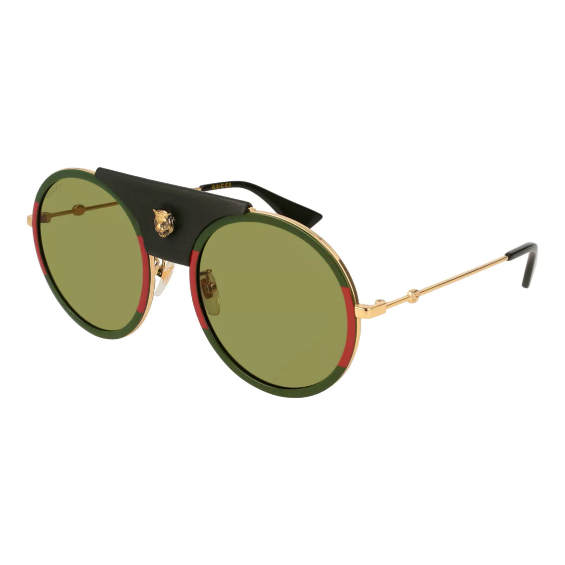Gucci Women's Sunglasses Round Pilot Double-Bridge Green GG0061S-017 56