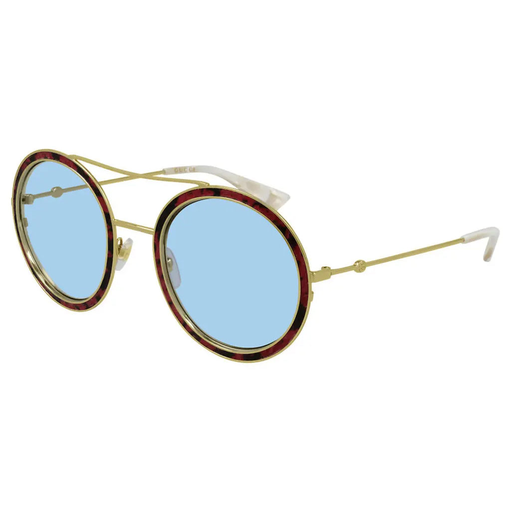 Gucci Women's Sunglasses Round Pilot Blue GG0061S LEATHER-002 54