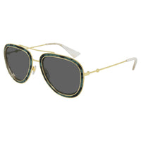 Thumbnail for Gucci Women's Sunglasses Pilot Gold Green GG0062S LEATHER-002 55