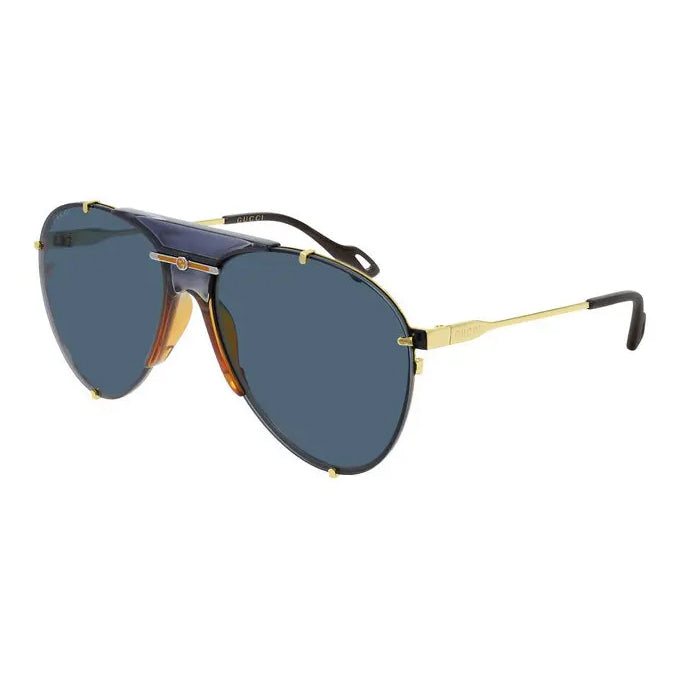 Gucci Unisex Sunglasses Oversized Pilot Blue Gold GG0740S-002 61