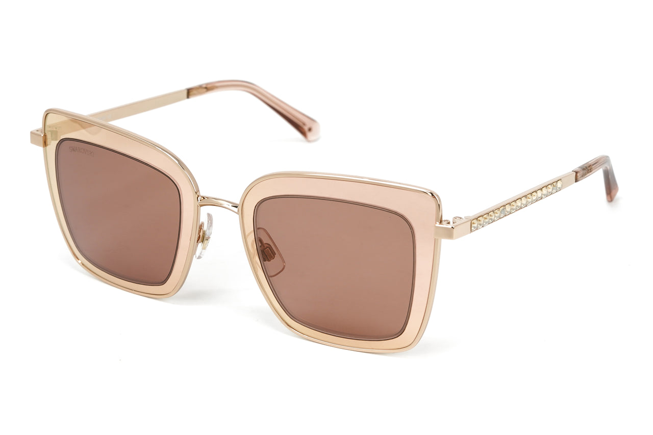 Swarovski Women's Sunglasses Square Cat Eye Gold Pink SK0198/S 28E