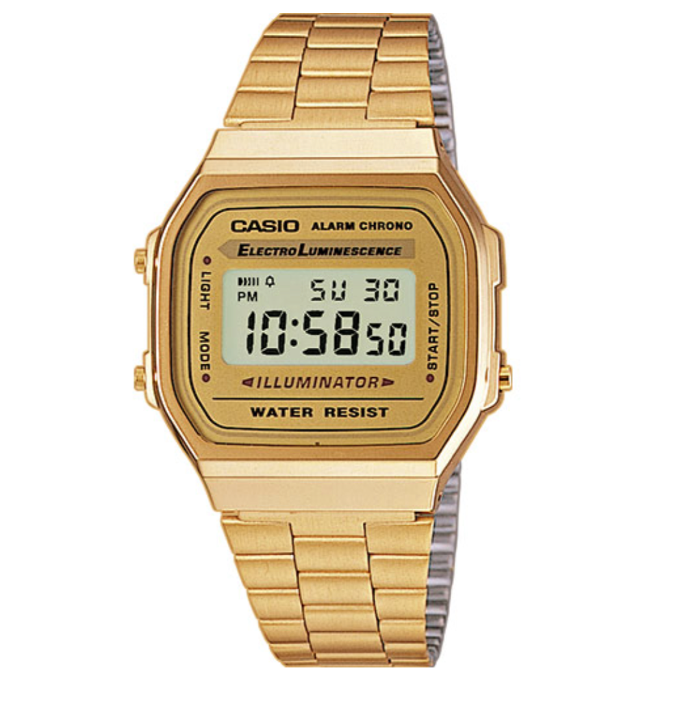 Casio Watch Digital Vintage Yellow Gold A168WG 9WDF Watches Crystals