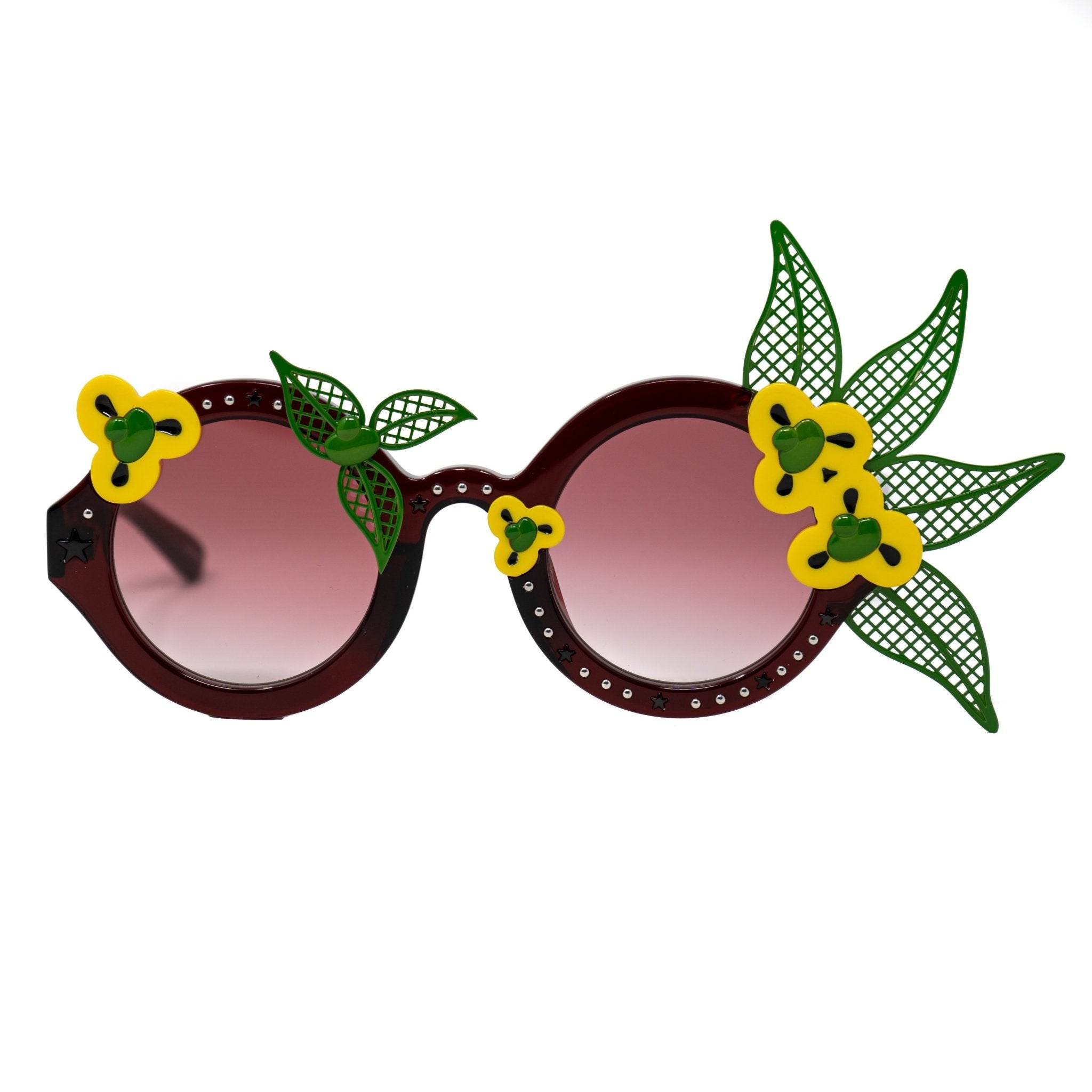 Amie Victoria Robertson Sunglasses Women Round Flowers Green Yellow With Graduated Red Lenses AVR1C3SUN - Watches & Crystals