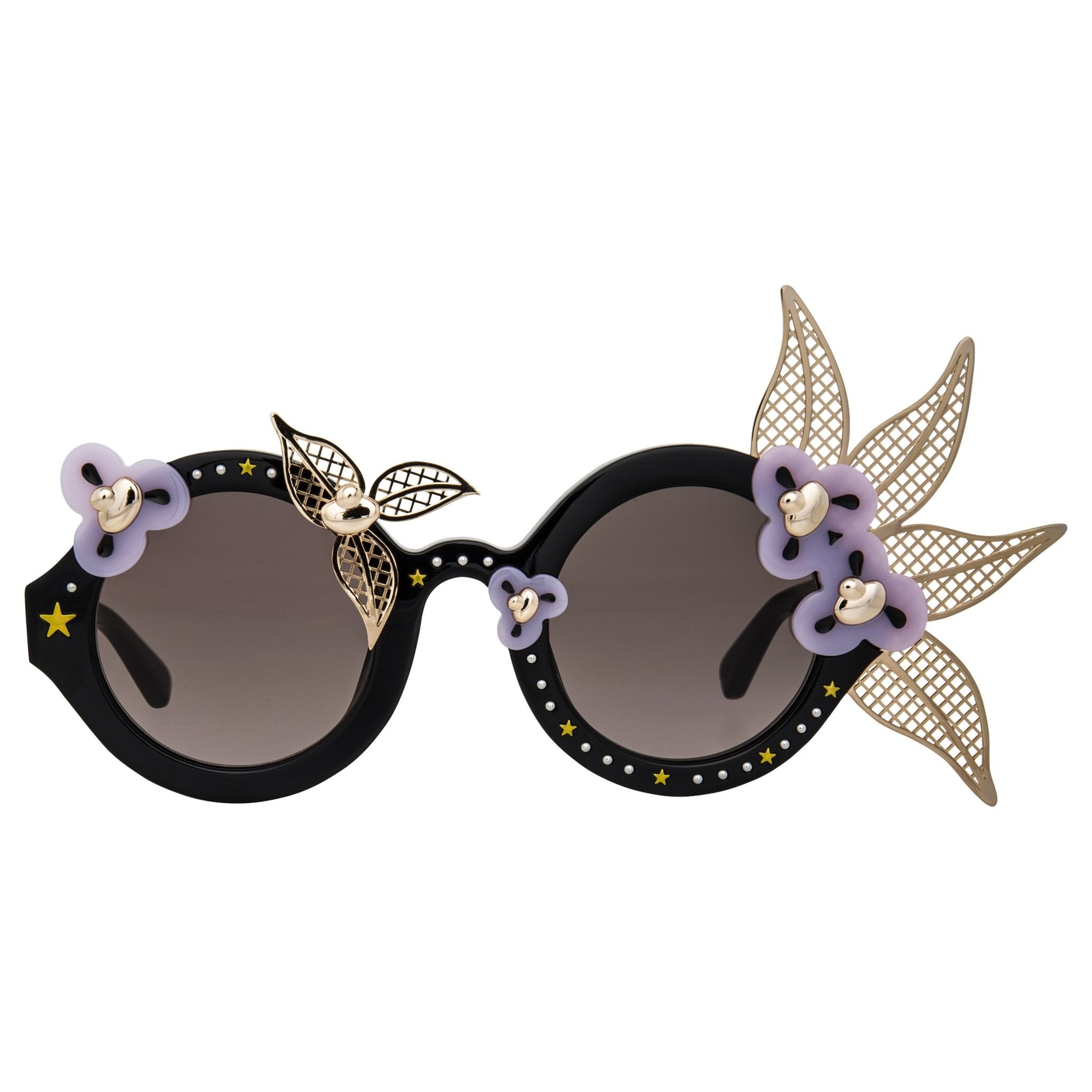 Amie Victoria Robertson Women Sunglasses Round Flowers Gold Lilac With Grey Category 3 Lenses AVR1C4SUN - Watches & Crystals