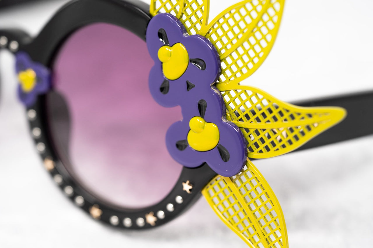 Amie Victoria Robertson Women Sunglasses Round Flowers Yellow Purple With Graduated Purple Lenses AVR1C1SUN - Watches & Crystals