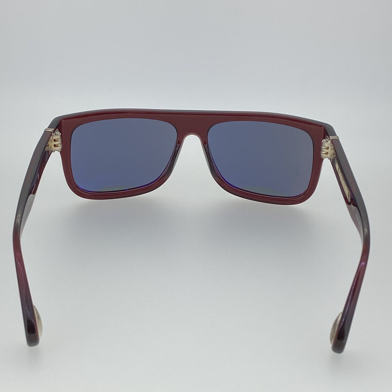 Ann Demeulemeester Sunglasses Flat Top Bordeaux Red 925 Silver with Blue Lenses AD2C3SUN - Watches & Crystals