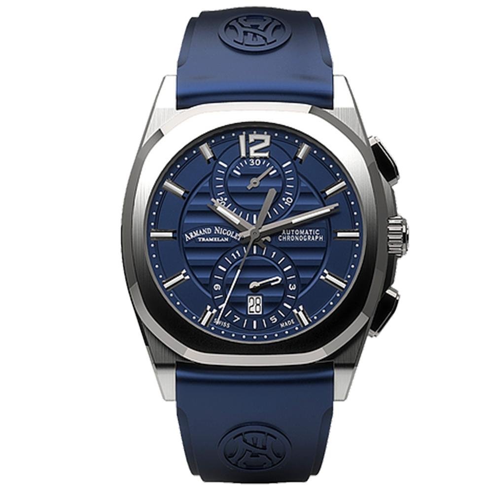 Armand Nicolet Men's Chronograph Watch J09-3 Blue Rubber A668AAA