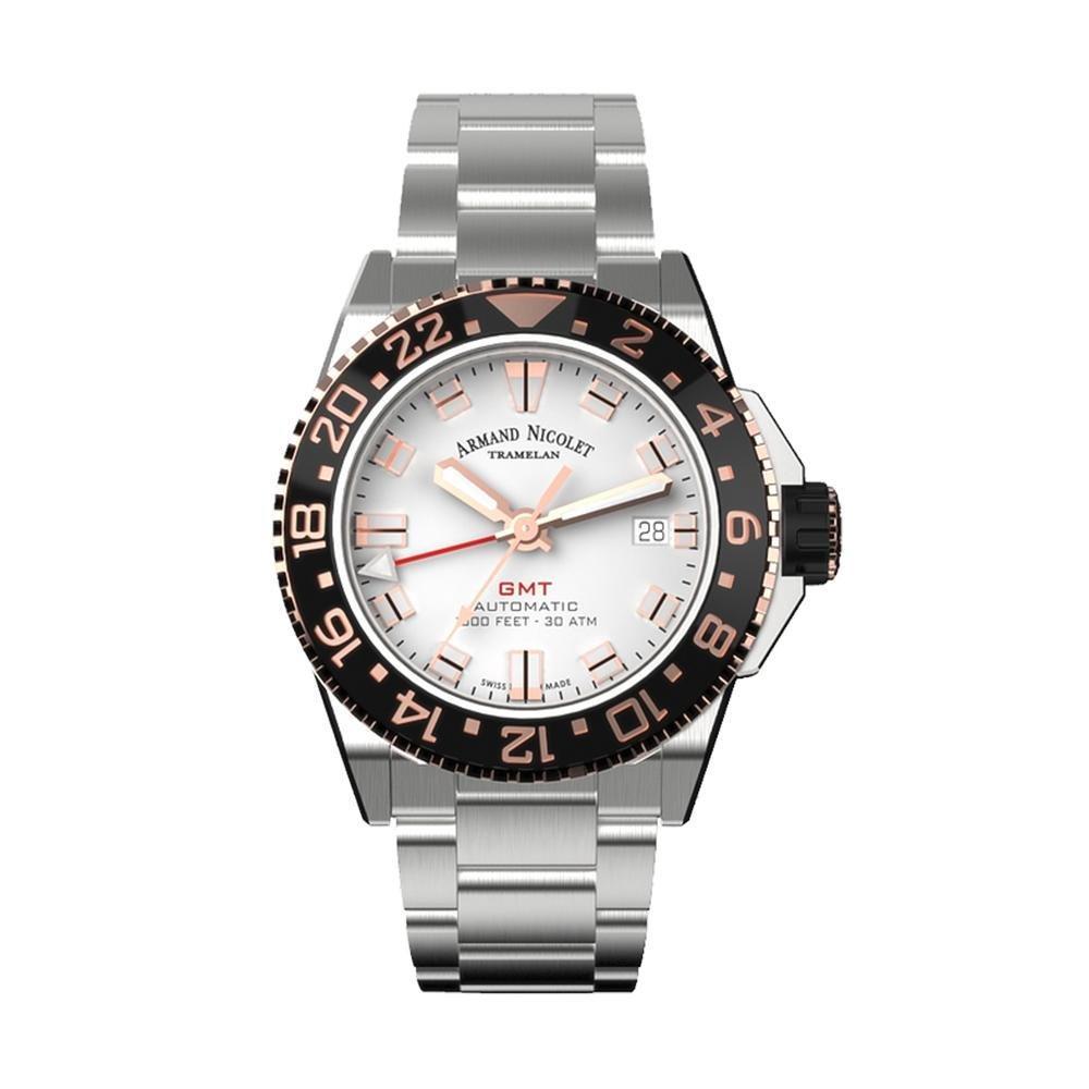 Armand Nicolet JS9-41 GMT Silver Stainless Steel - Watches & Crystals