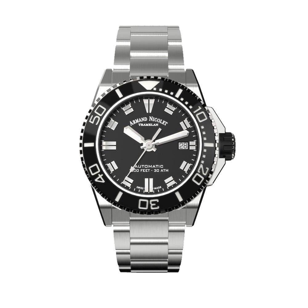 Armand Nicolet JS9-41 Stainless Steel Black Bezel - Watches & Crystals