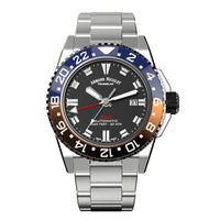 Thumbnail for Armand Nicolet JS9-44 GMT Black Stainless Steel Red and Blue Bezel - Watches & Crystals