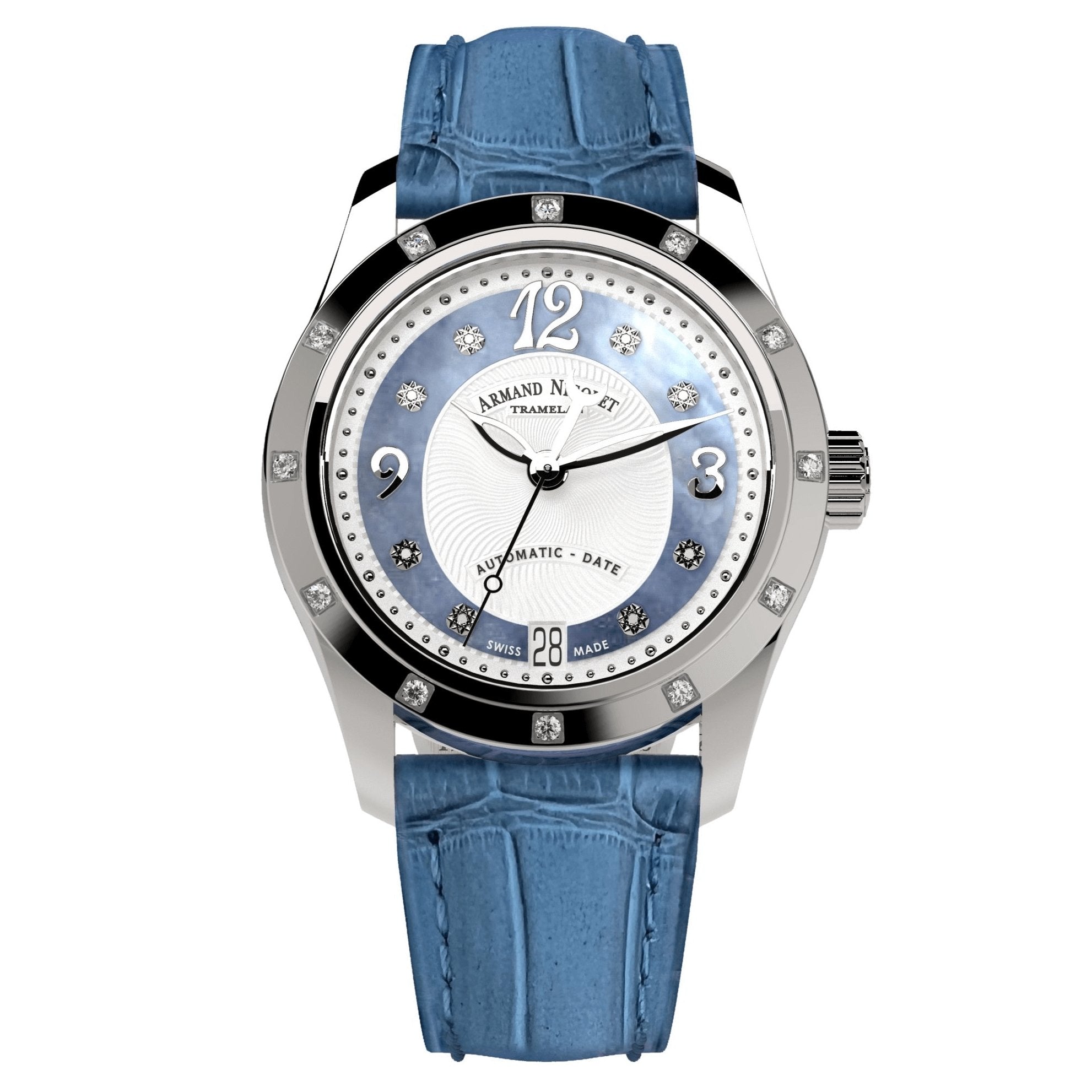 Armand Nicolet Ladies Watch M03-3 Blue Leather Diamond A151EAA-AK-P882LV8 - Watches & Crystals