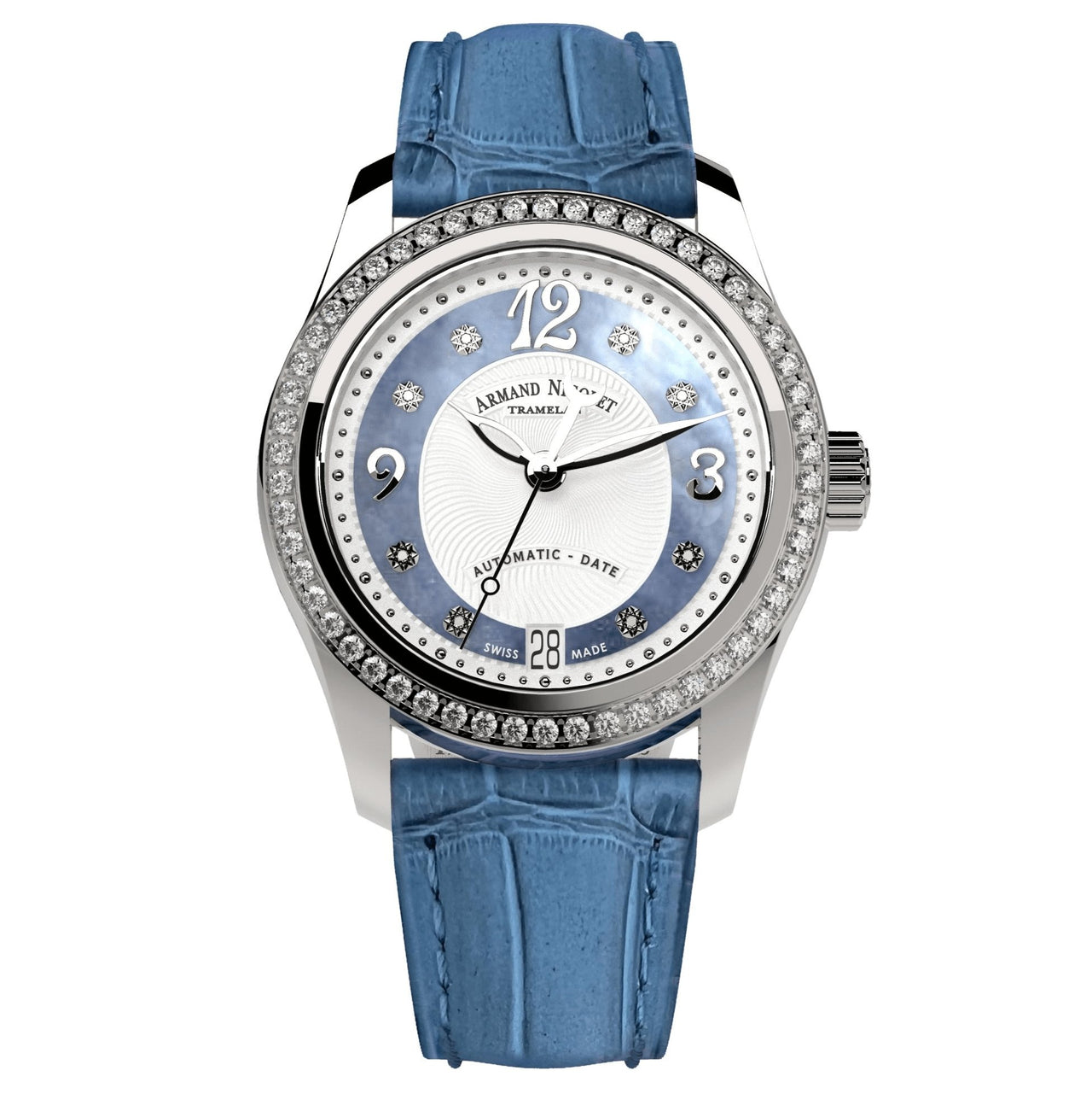 Armand Nicolet Ladies Watch M03-3 Blue Leather Diamond A151FAA-AK-P882LV8 - Watches & Crystals