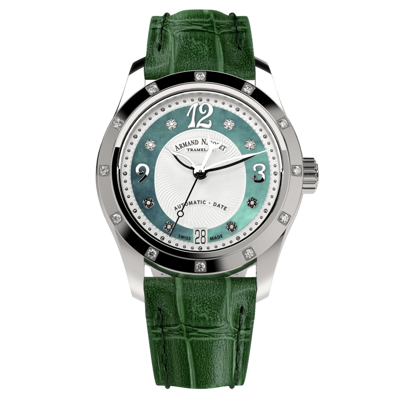 Armand Nicolet Ladies Watch M03-3 Green Leather Diamond A151EAA-AV-P882VR8 - Watches & Crystals