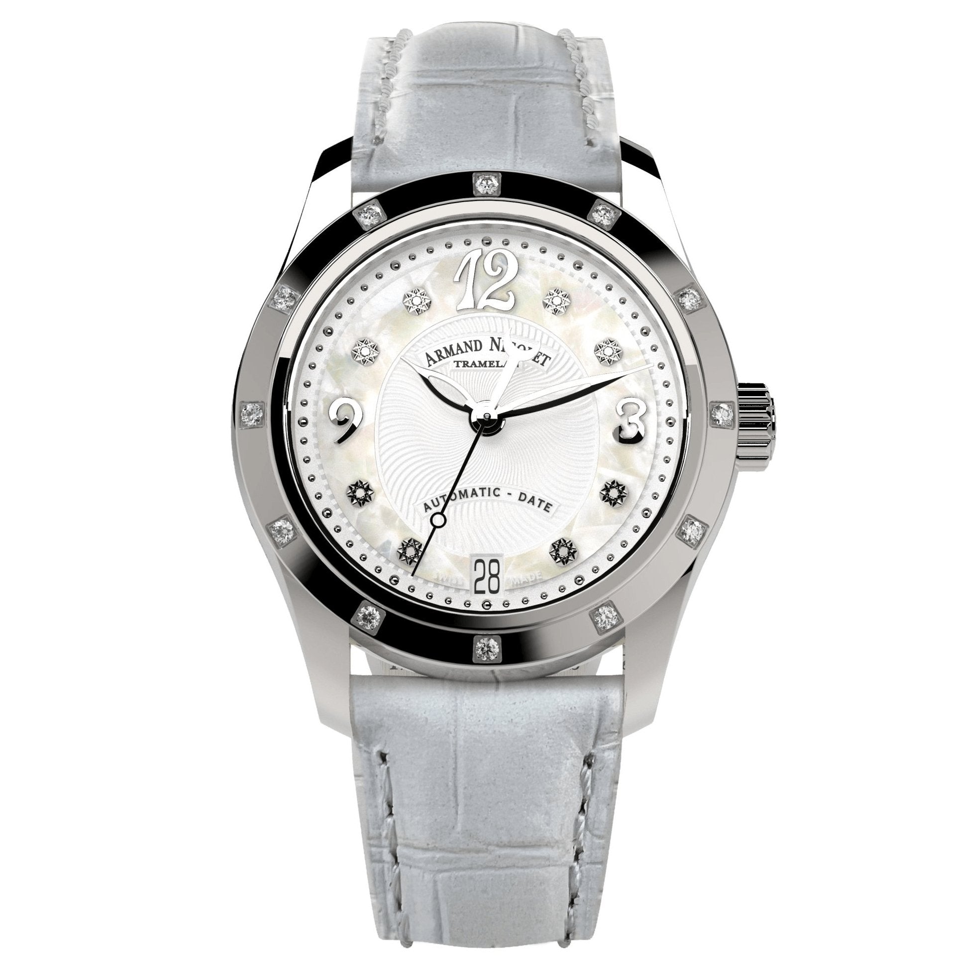 Armand Nicolet Ladies Watch M03-3 White Leather Diamond A151EAA-AN-P882BC8 - Watches & Crystals
