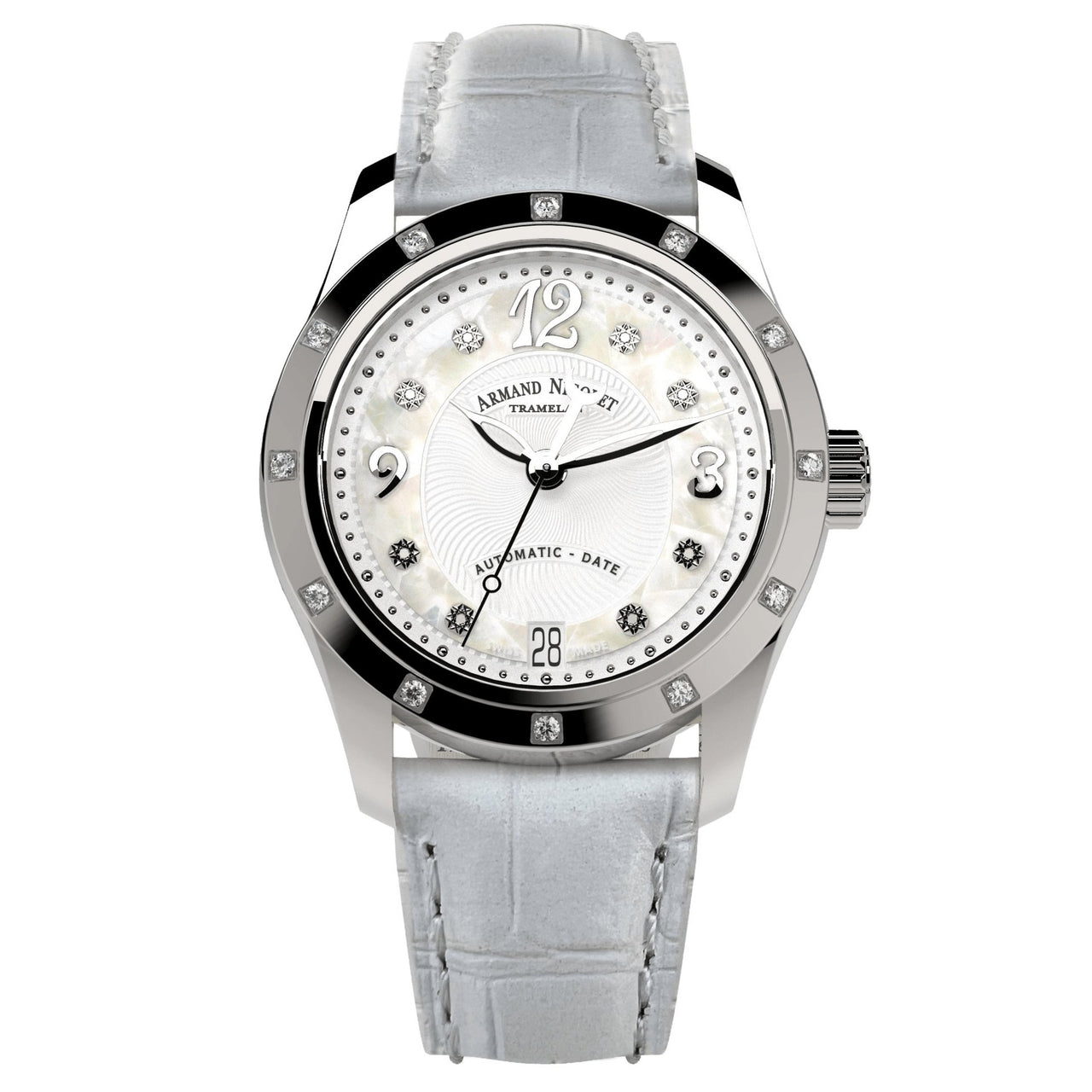 Armand Nicolet Ladies Watch M03-3 White Leather Diamond A151EAA-AN-P882BC8 - Watches & Crystals