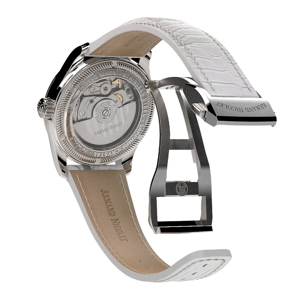 Armand Nicolet Ladies Watch M03-3 White Leather Diamond A151EAA-AN-P882BC8 - Watches & Crystals