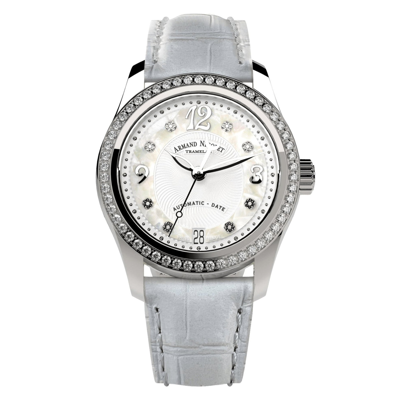 Armand Nicolet Ladies Watch M03-3 White Leather Diamond A151FAA-AN-P882BC8 - Watches & Crystals