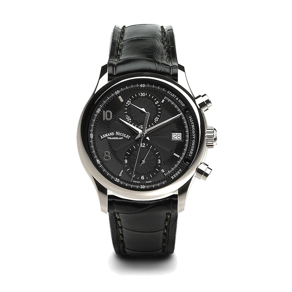 Armand Nicolet M02-4 Chronograph Black Leather - Watches & Crystals
