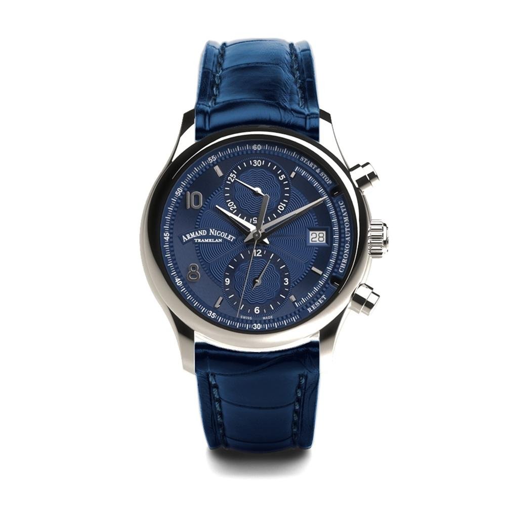 Armand Nicolet M02-4 Chronograph Blue Leather - Watches & Crystals