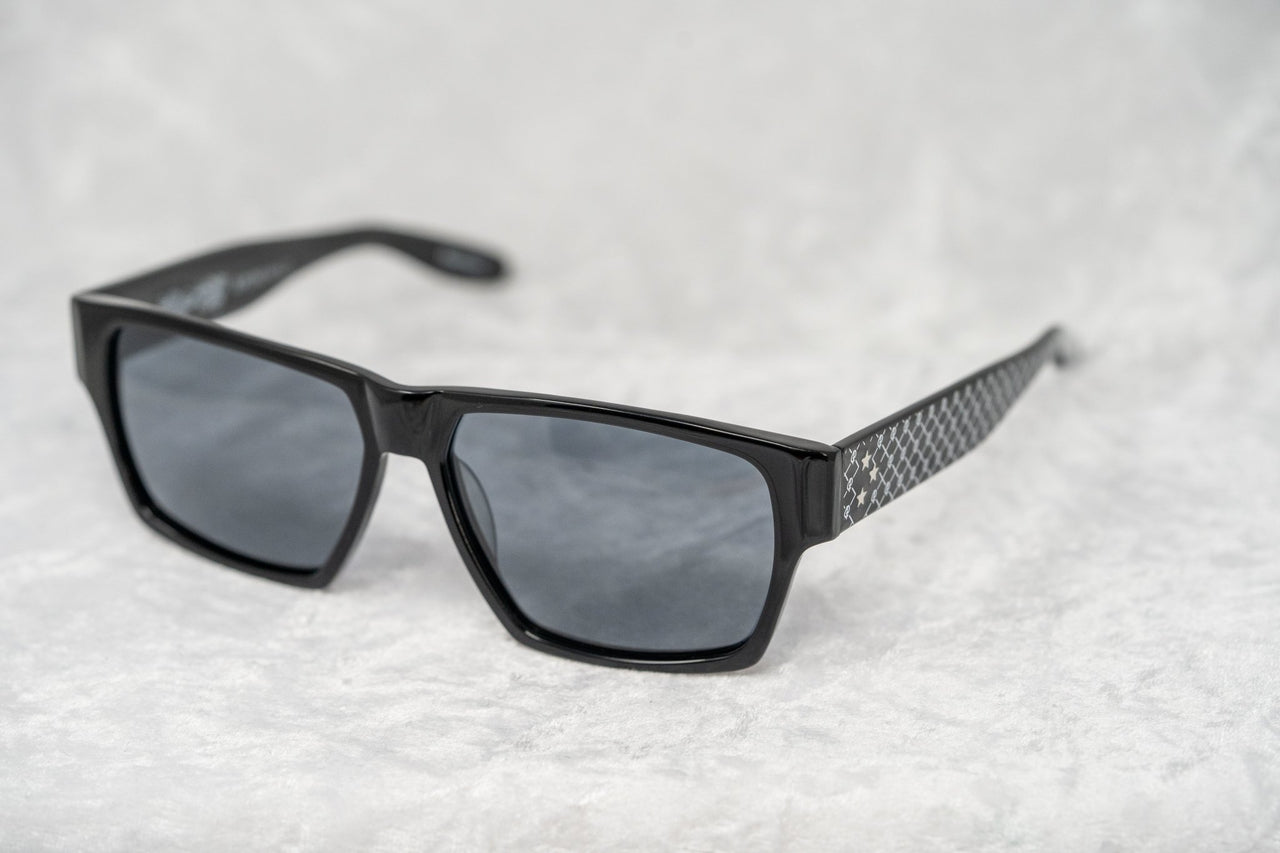Buddhist Punk Sunglasses Rectangular Black Print With Grey Lenses Category 3 7BP6C2BLACKPRINT - Watches & Crystals